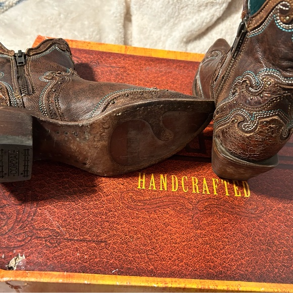 Corral Women's Brown Embroidered and Studded Snip Toe Bootie - Picture 6 of 6